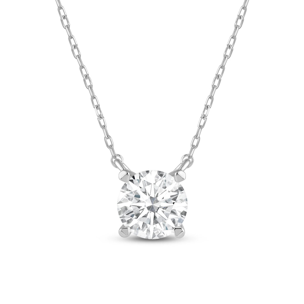 4 Prong Basket Round Lab Created Diamond Solitaire Necklace with 14KT White Gold / Lab / 1 Cut Diamond in 14KT White Gold / Lab / 1 view 3
