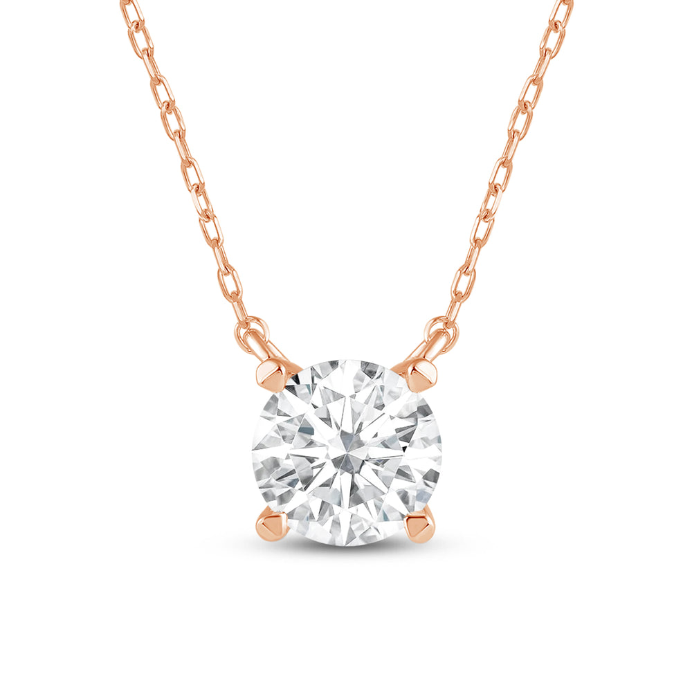 4 Prong Basket Round Lab Created Diamond Solitaire Necklace with 14KT Rose Gold / Lab / 1 1/2 Cut Diamond in 14KT Rose Gold / Lab / 1 1/2 view 3
