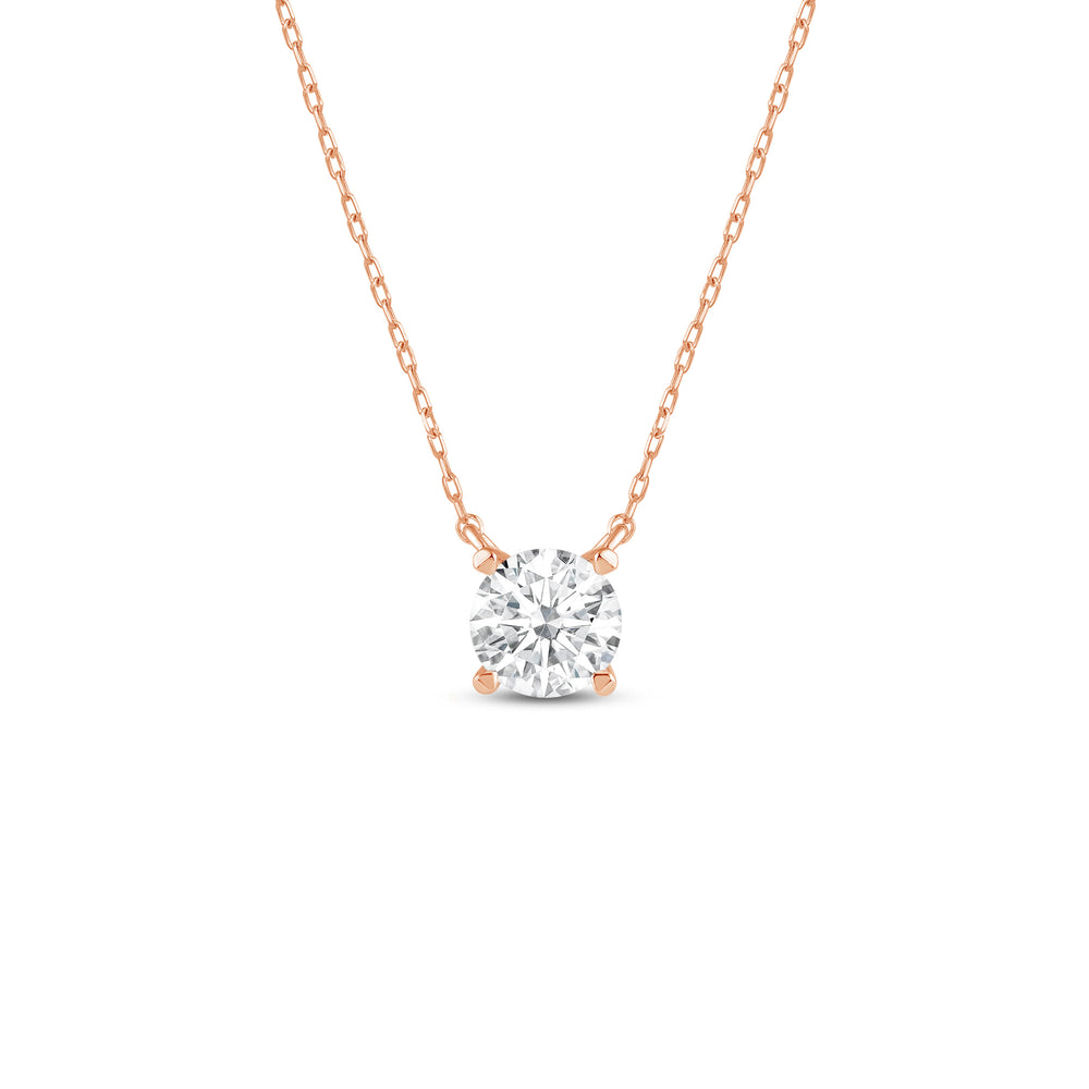 4 Prong Basket Round Lab Created Diamond Solitaire Necklace with 14KT Rose Gold / Lab / 1 1/2 Cut Diamond in 14KT Rose Gold / Lab / 1 1/2 view 1
