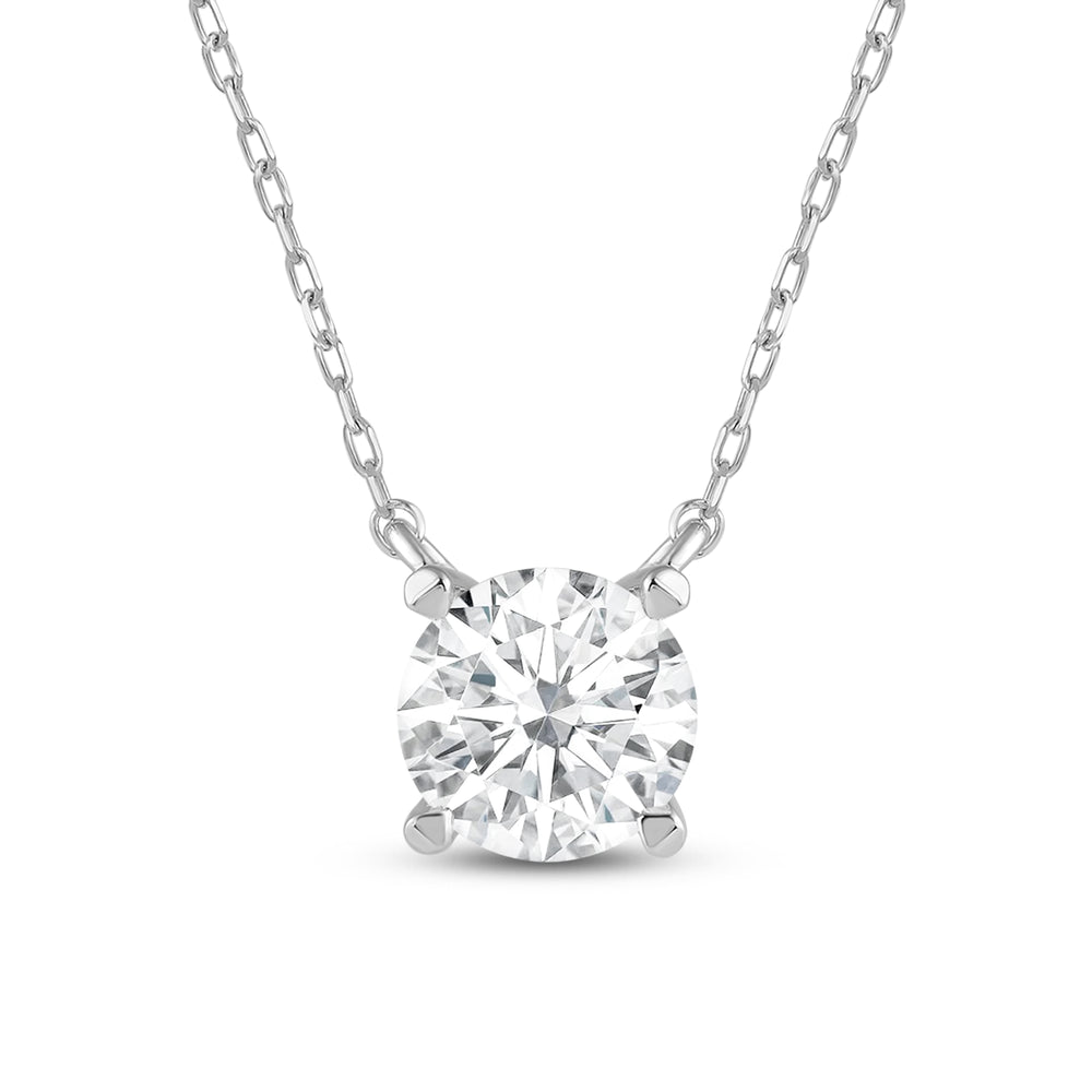 4 Prong Basket Round Lab Created Diamond Solitaire Necklace with 14KT White Gold / Lab / 1 1/2 Cut Diamond in 14KT White Gold / Lab / 1 1/2 view 3
