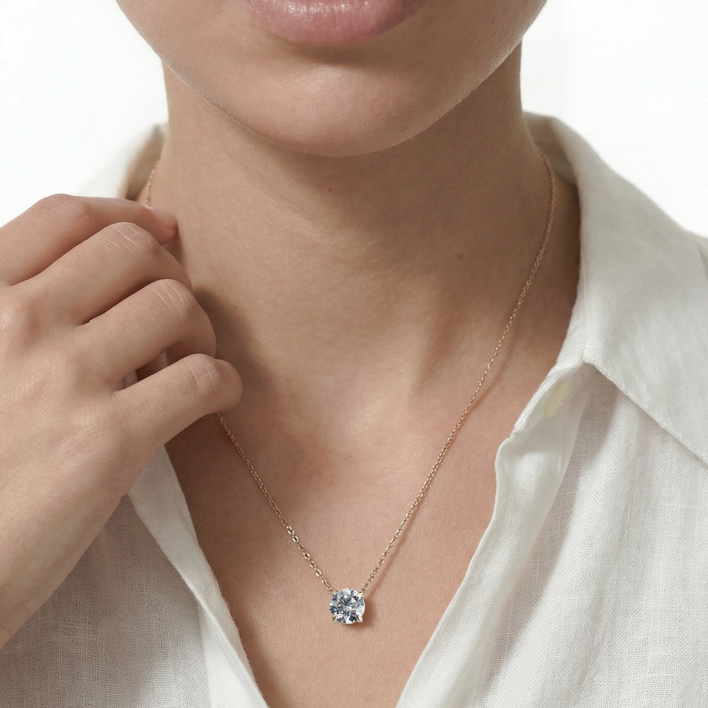 4 Prong Basket Round Lab Created Diamond Solitaire Necklace with 14KT Rose Gold / Lab / 1 1/2 Cut Diamond in 14KT Rose Gold / Lab / 1 1/2 view 2
