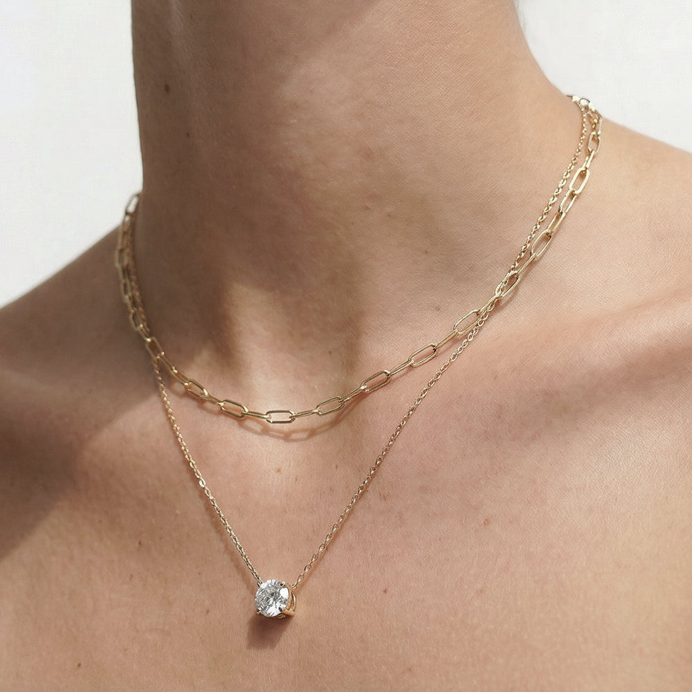 4 Prong Basket Round Lab Created Diamond Solitaire Necklace with 14KT White Gold / Lab / 1 1/2 Cut Diamond in 14KT White Gold / Lab / 1 1/2 view 3
