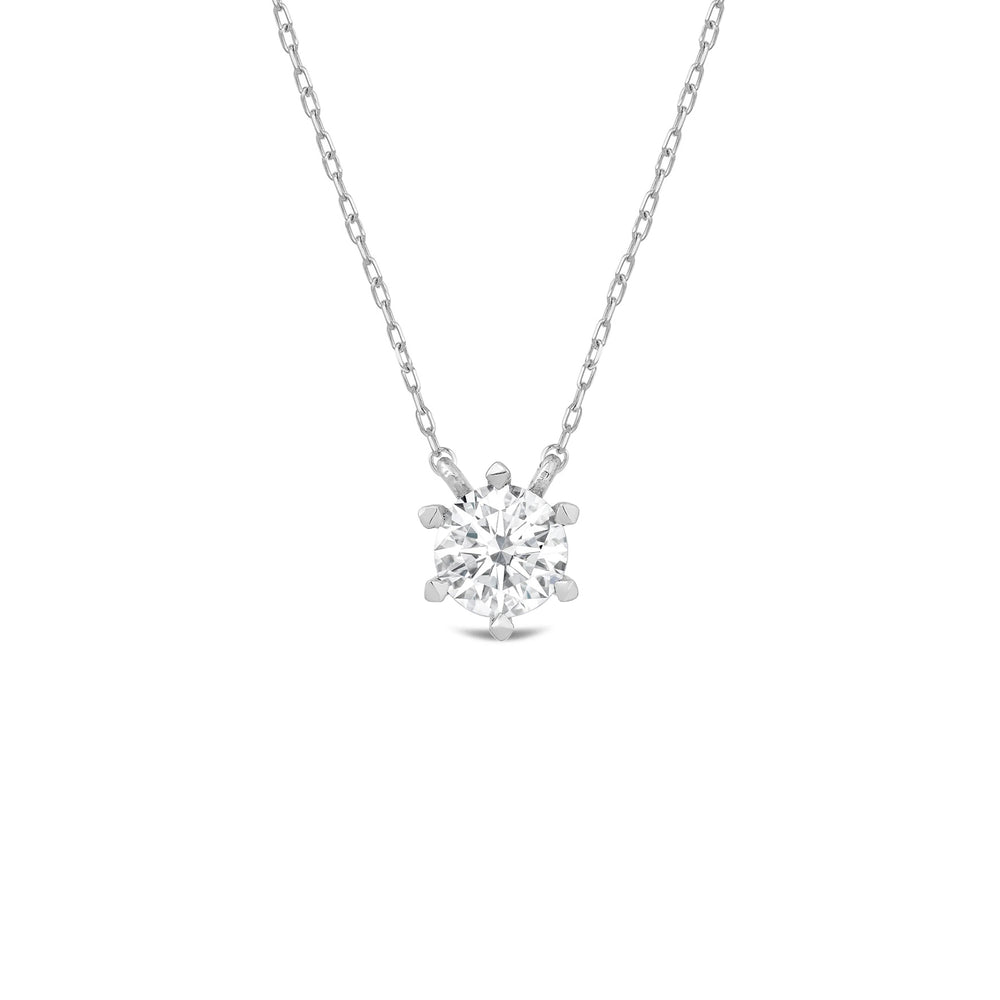 6 Prong Basket Round Lab Created Diamond Solitaire Necklace with 14KT White Gold / Lab / 1 Cut Diamond in 14KT White Gold / Lab / 1 view 1
