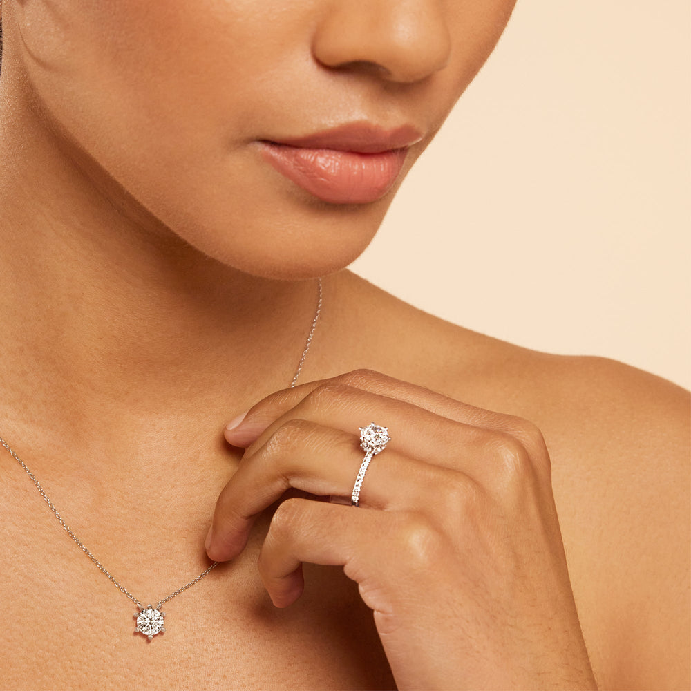 6 Prong Basket Round Lab Created Diamond Solitaire Necklace with 14KT Rose Gold / Lab / 1 1/2 Cut Diamond in 14KT Rose Gold / Lab / 1 1/2 view 2
