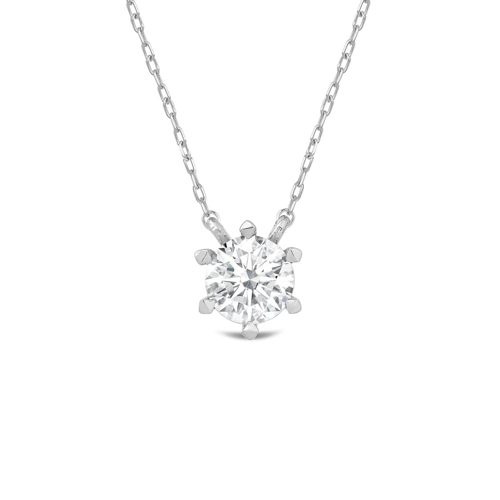 6 Prong Basket Round Lab Created Diamond Solitaire Necklace with 14KT White Gold / Lab / 2 Cut Diamond in 14KT White Gold / Lab / 2 view 4
