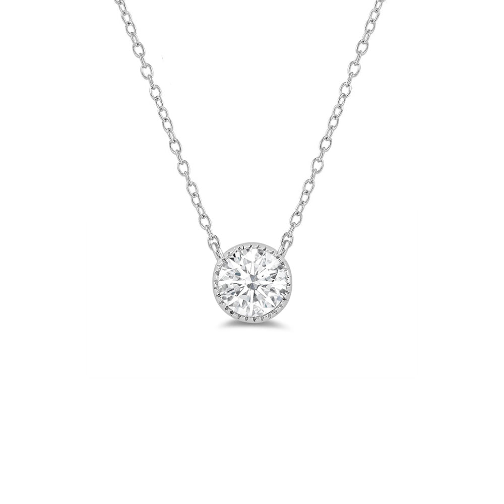 Milgrain Round Lab Created Diamond Necklace with 14KT White Gold / Lab / 1 Cut Diamond in 14KT White Gold / Lab / 1 view 1
