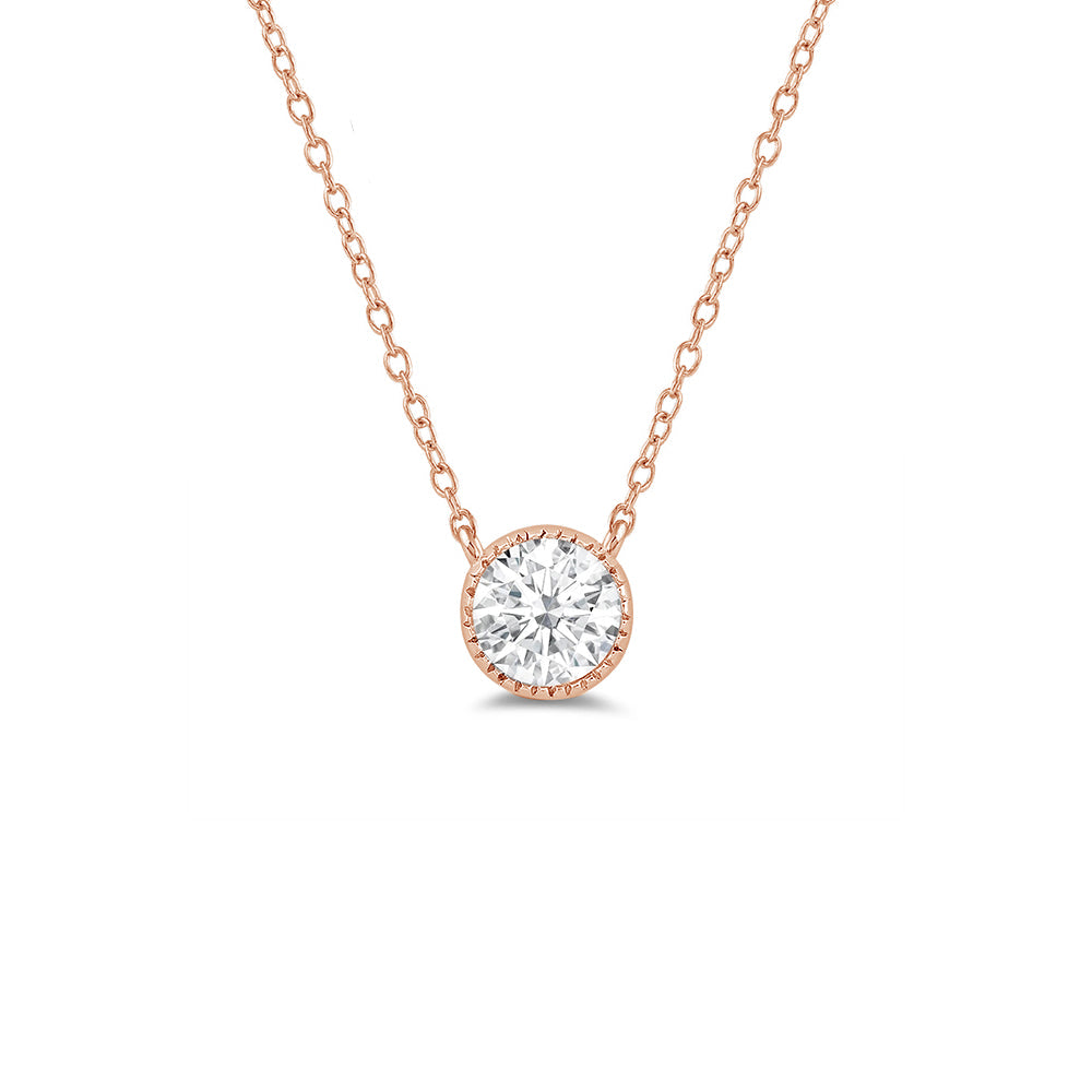 Milgrain Round Lab Created Diamond Necklace with 14KT Rose Gold / Lab / 1 Cut Diamond in 14KT Rose Gold / Lab / 1 view 1

