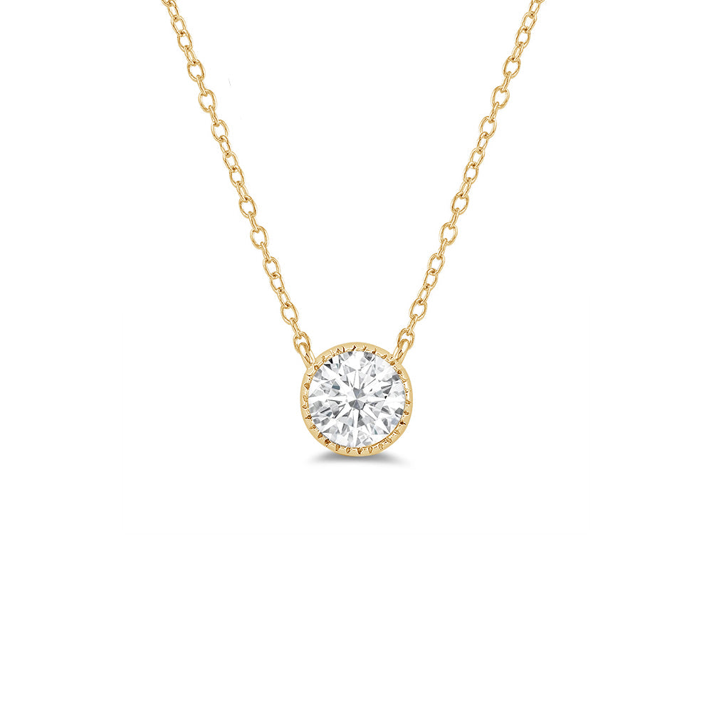 Milgrain Round Lab Created Diamond Necklace with 14KT Yellow Gold / Lab / 1 Cut Diamond in 14KT Yellow Gold / Lab / 1 view 1

