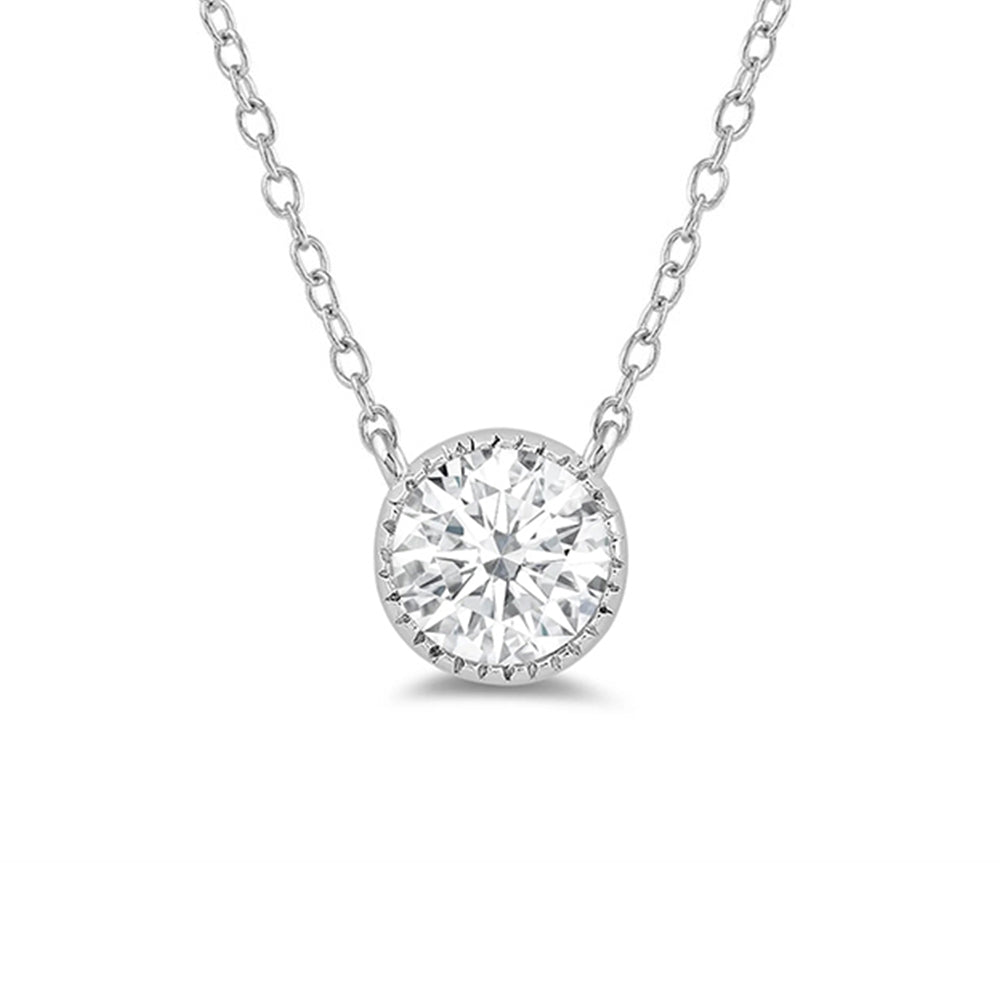 Milgrain Round Lab Created Diamond Necklace with 14KT White Gold / Lab / 1 Cut Diamond in 14KT White Gold / Lab / 1 view 4
