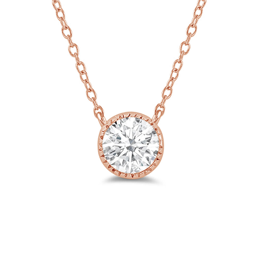 Milgrain Round Lab Created Diamond Necklace with 14KT Rose Gold / Lab / 1 Cut Diamond in 14KT Rose Gold / Lab / 1 view 4
