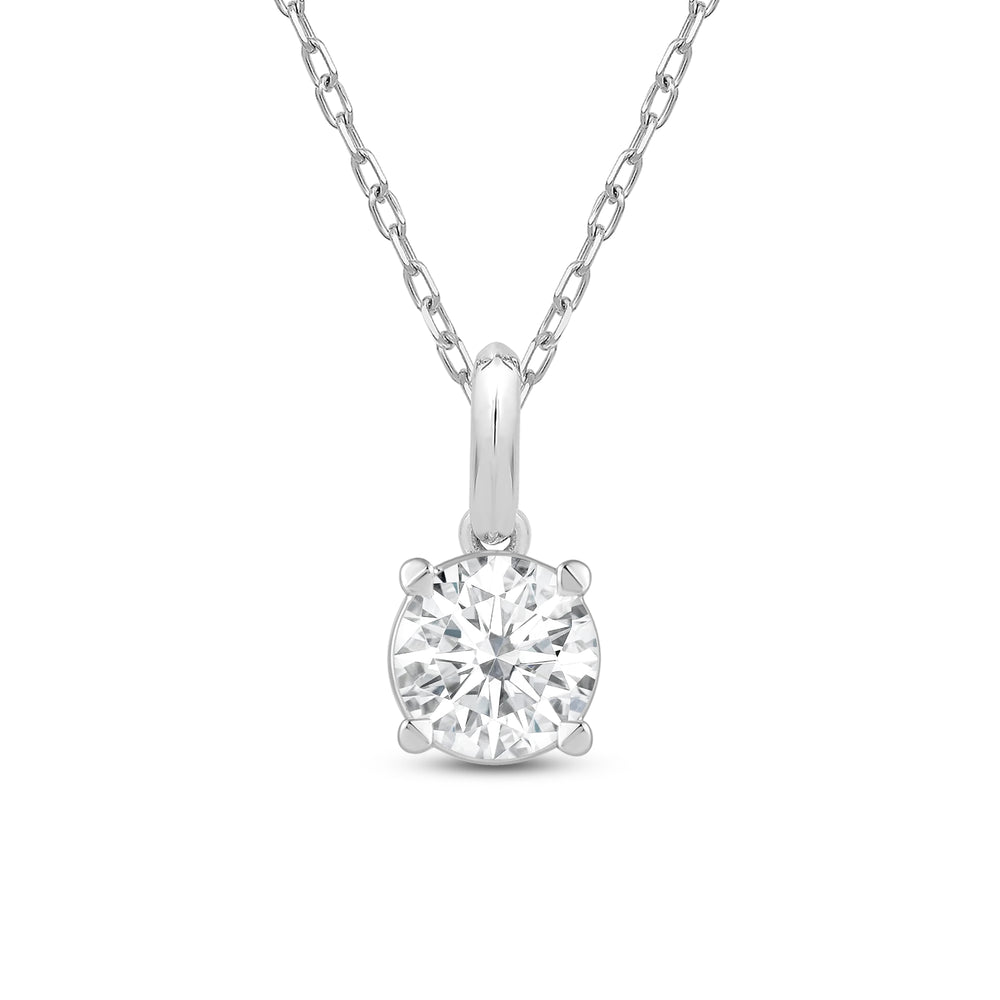Knife-Edge Bale Round Lab Created Diamond Solitaire Pendant with 14KT White Gold / Lab / 1 Cut Diamond in 14KT White Gold / Lab / 1 view 4
