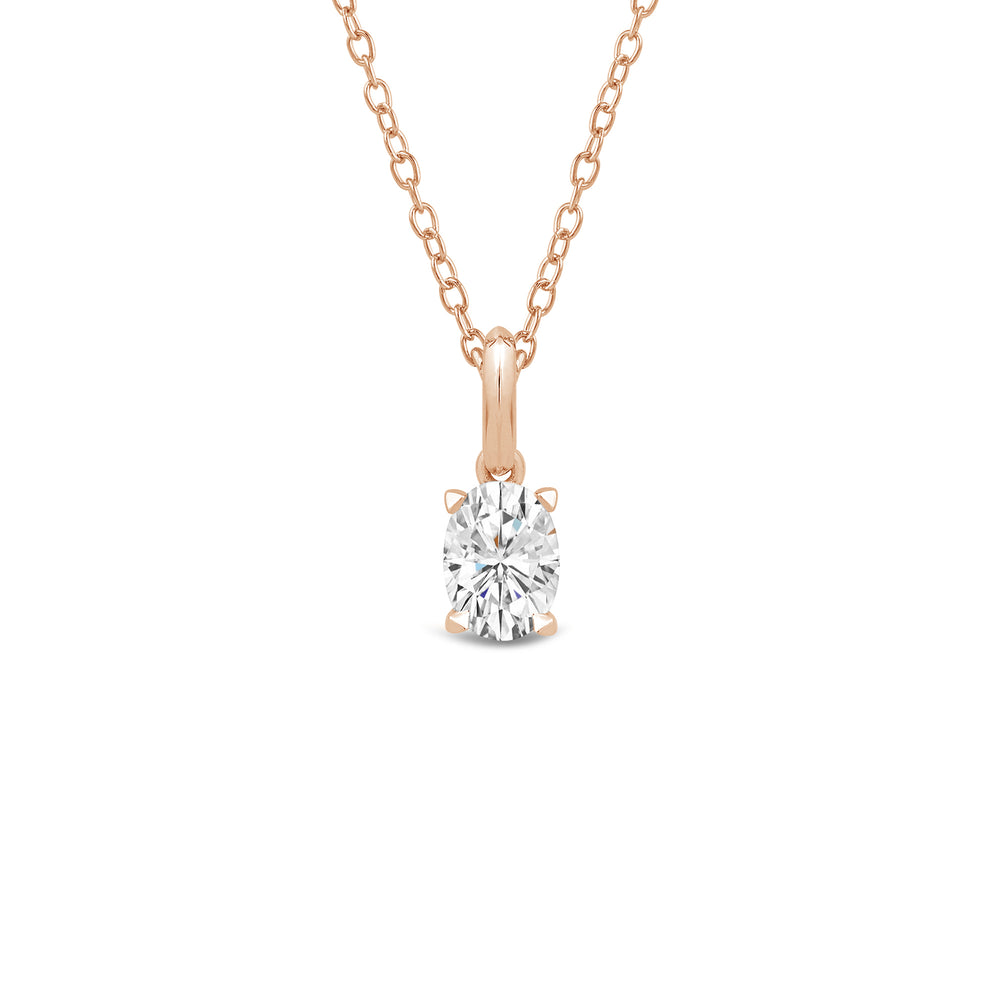 Knife-Edge Bale Oval Lab Created Diamond Solitaire Pendant with 14KT Rose Gold / Lab / 1 Cut Diamond in 14KT Rose Gold / Lab / 1 view 1

