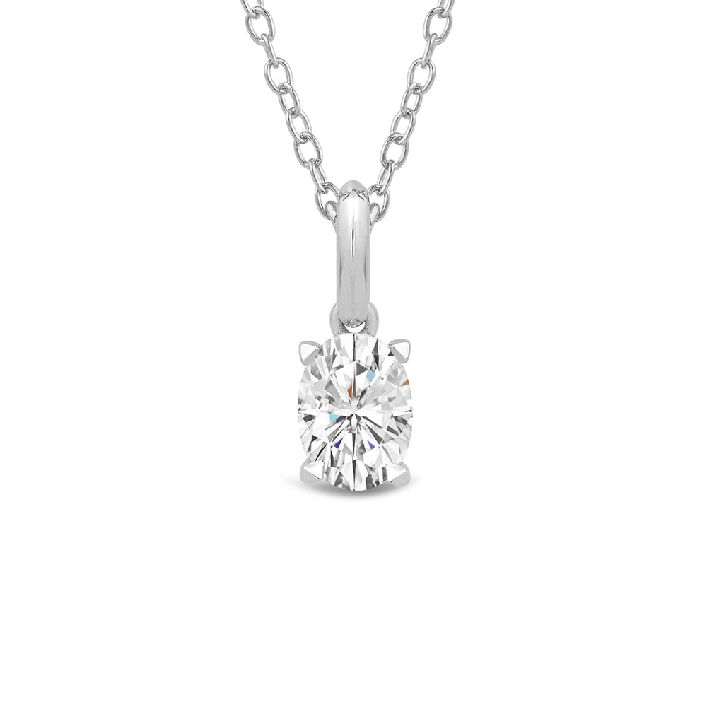 Knife-Edge Bale Oval Lab Created Diamond Solitaire Pendant with 14KT White Gold / Lab / 2 Cut Diamond in 14KT White Gold / Lab / 2 view 4
