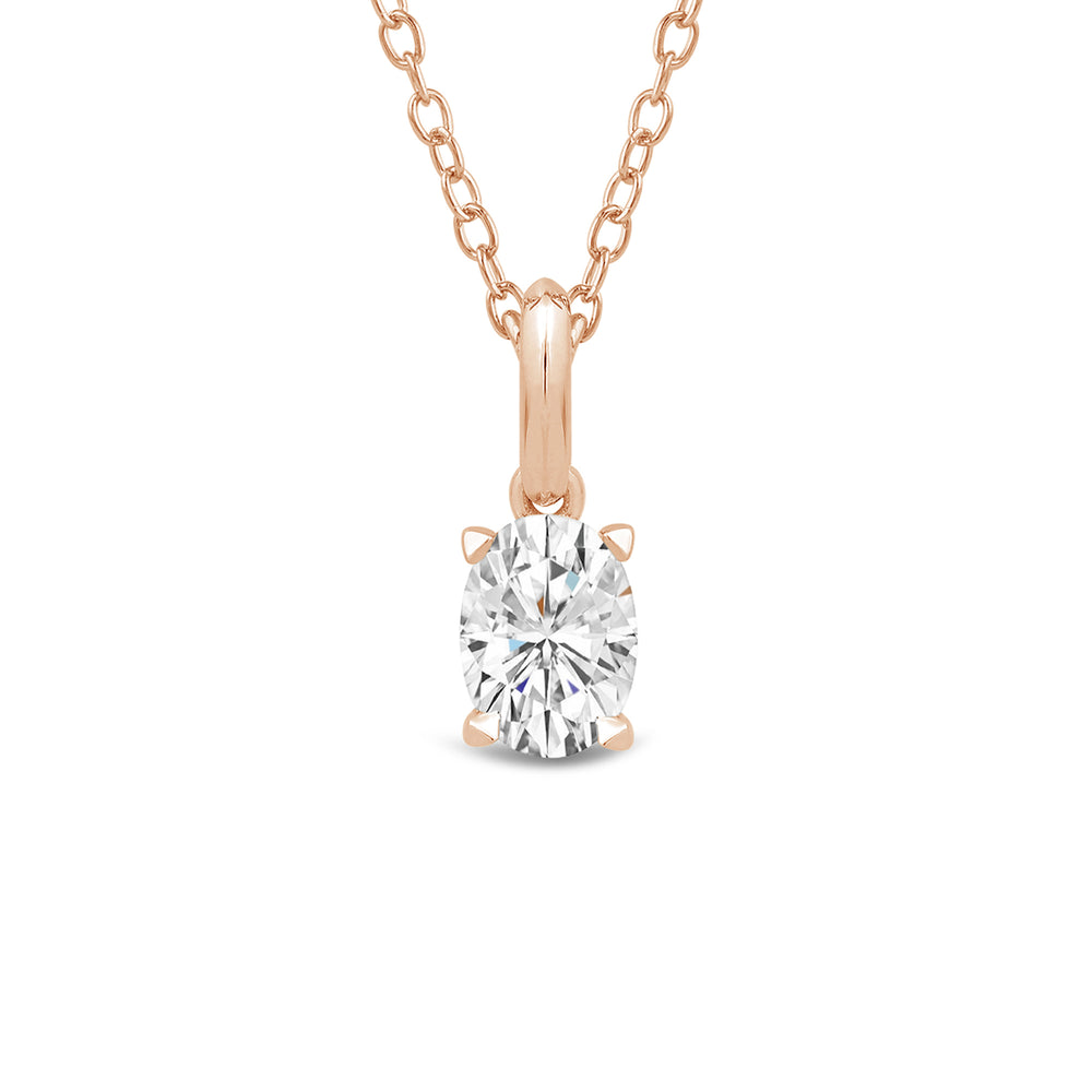 Knife-Edge Bale Oval Lab Created Diamond Solitaire Pendant with 14KT Rose Gold / Lab / 2 Cut Diamond in 14KT Rose Gold / Lab / 2 view 4
