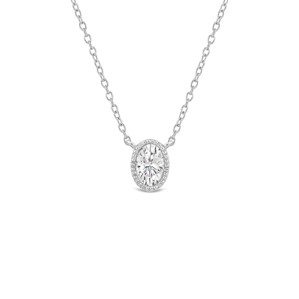 Milgrain Bezel Set Oval Lab Created Diamond Solitaire Necklace with 14KT White Gold / Lab / 1 Cut Diamond in 14KT White Gold / Lab / 1 view 1
