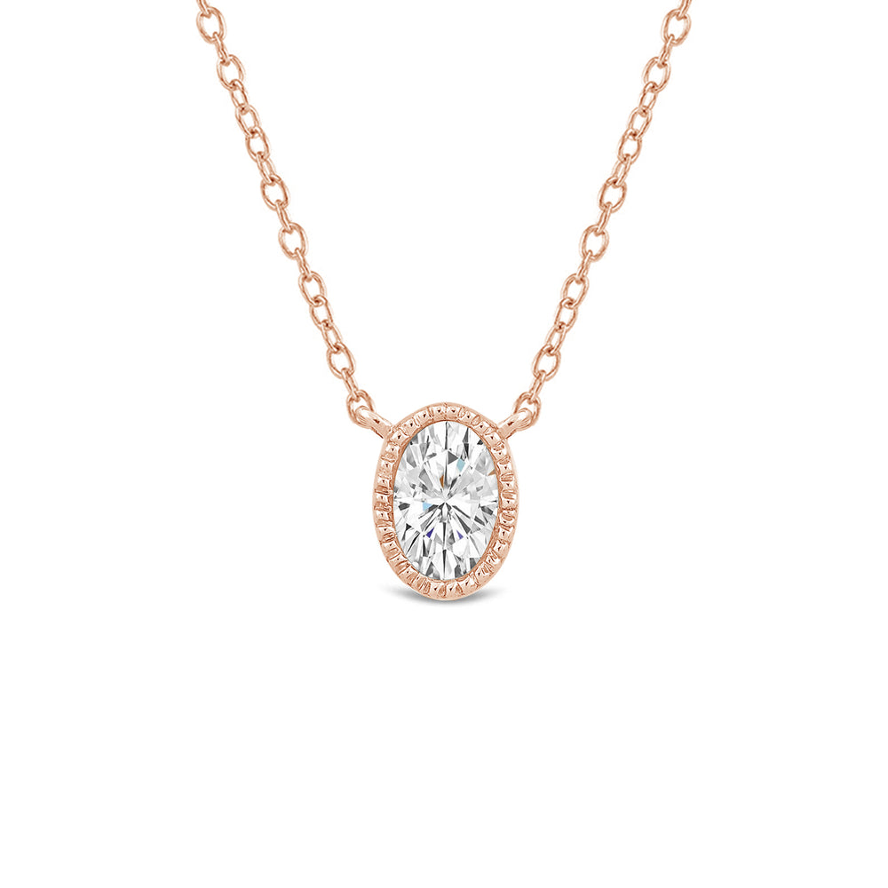 Milgrain Bezel Set Oval Lab Created Diamond Solitaire Necklace with 14KT Rose Gold / Lab / 1 Cut Diamond in 14KT Rose Gold / Lab / 1 view 4
