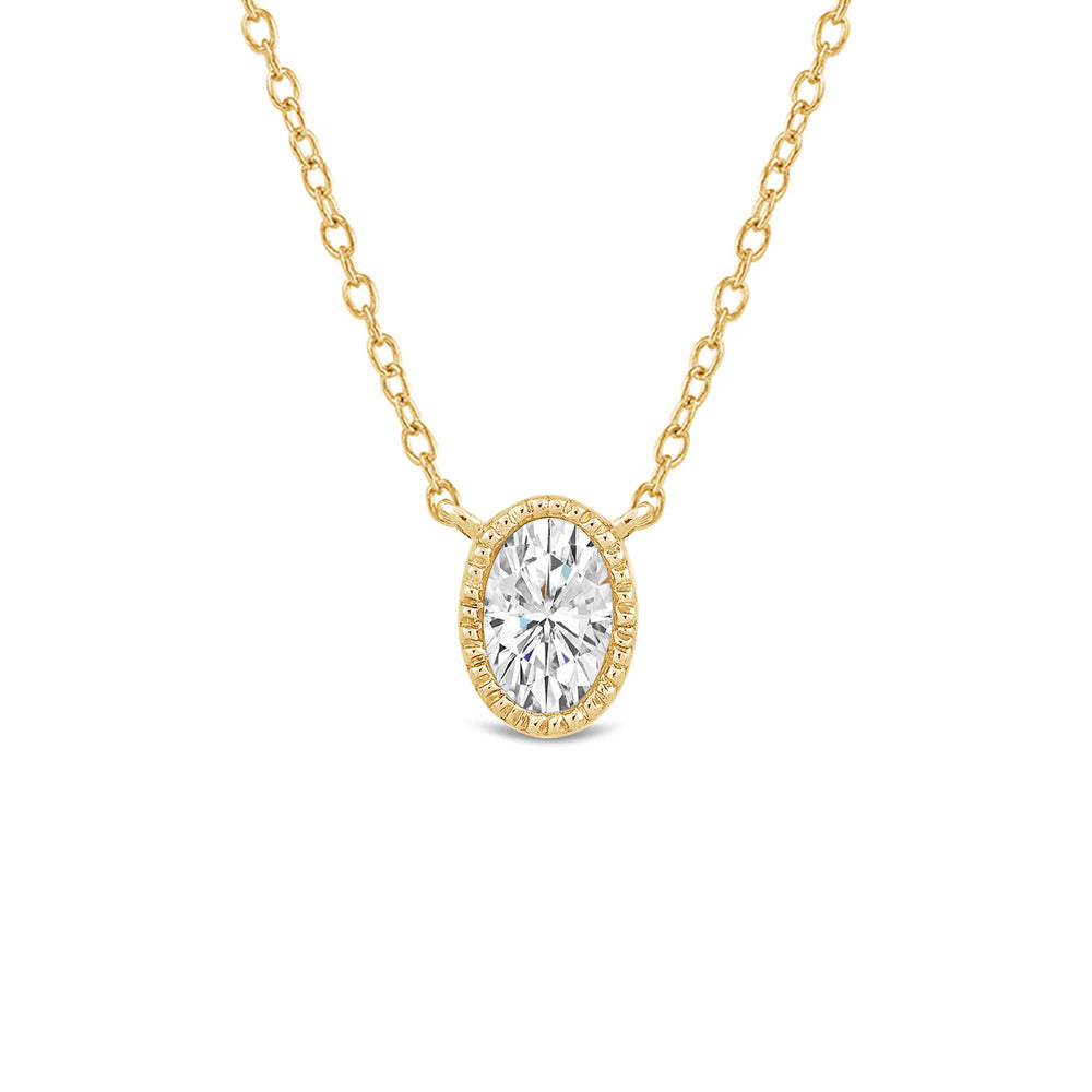 Milgrain Bezel Set Oval Lab Created Diamond Solitaire Necklace with 14KT Yellow Gold / Lab / 1 Cut Diamond in 14KT Yellow Gold / Lab / 1 view 4
