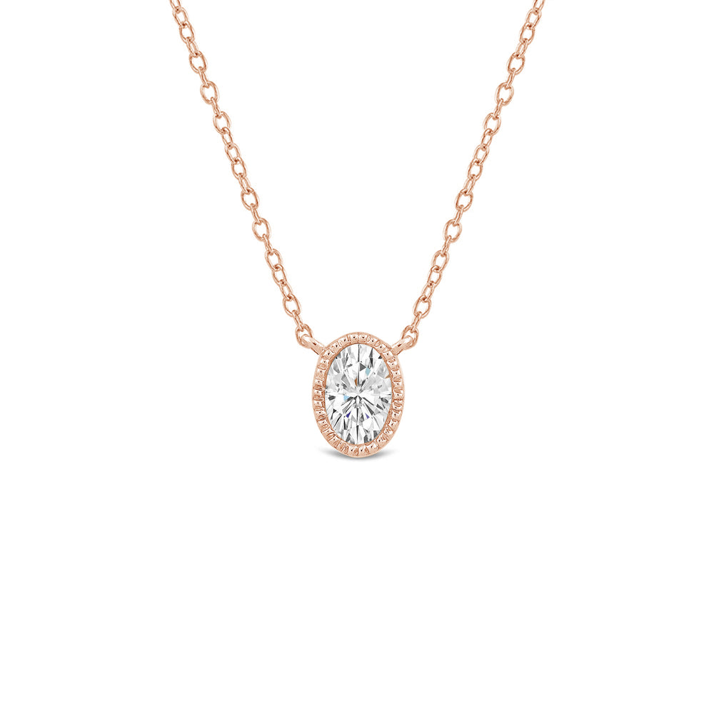 Milgrain Bezel Set Oval Lab Created Diamond Solitaire Necklace with 14KT Rose Gold / Lab / 1 Cut Diamond in 14KT Rose Gold / Lab / 1 view 1
