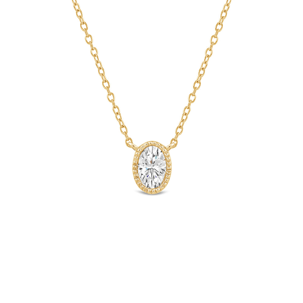 Milgrain Bezel Set Oval Lab Created Diamond Solitaire Necklace with 14KT Yellow Gold / Lab / 1 Cut Diamond in 14KT Yellow Gold / Lab / 1 view 1
