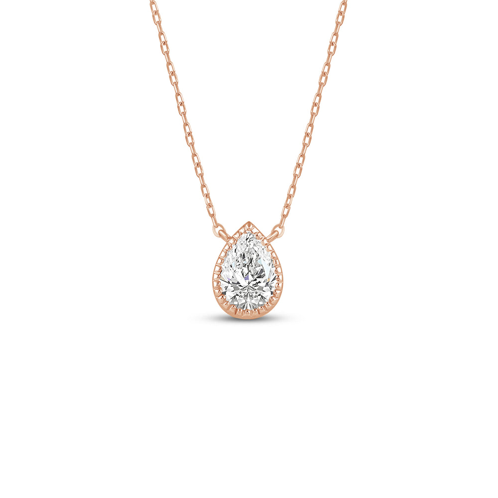 Milgrain Bezel Set Lab Created Diamond Pear Drop Solitaire Necklace with 14KT Rose Gold / Lab / 1 Cut Diamond in 14KT Rose Gold / Lab / 1 view 1
