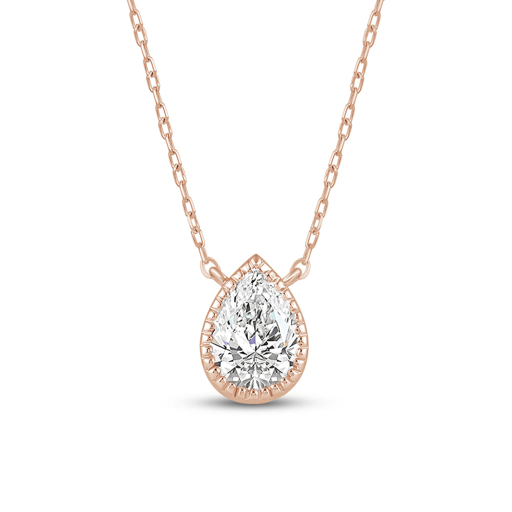 Milgrain Bezel Set Lab Created Diamond Pear Drop Solitaire Necklace with 14KT Rose Gold / Lab / 1 Cut Diamond in 14KT Rose Gold / Lab / 1 view 4

