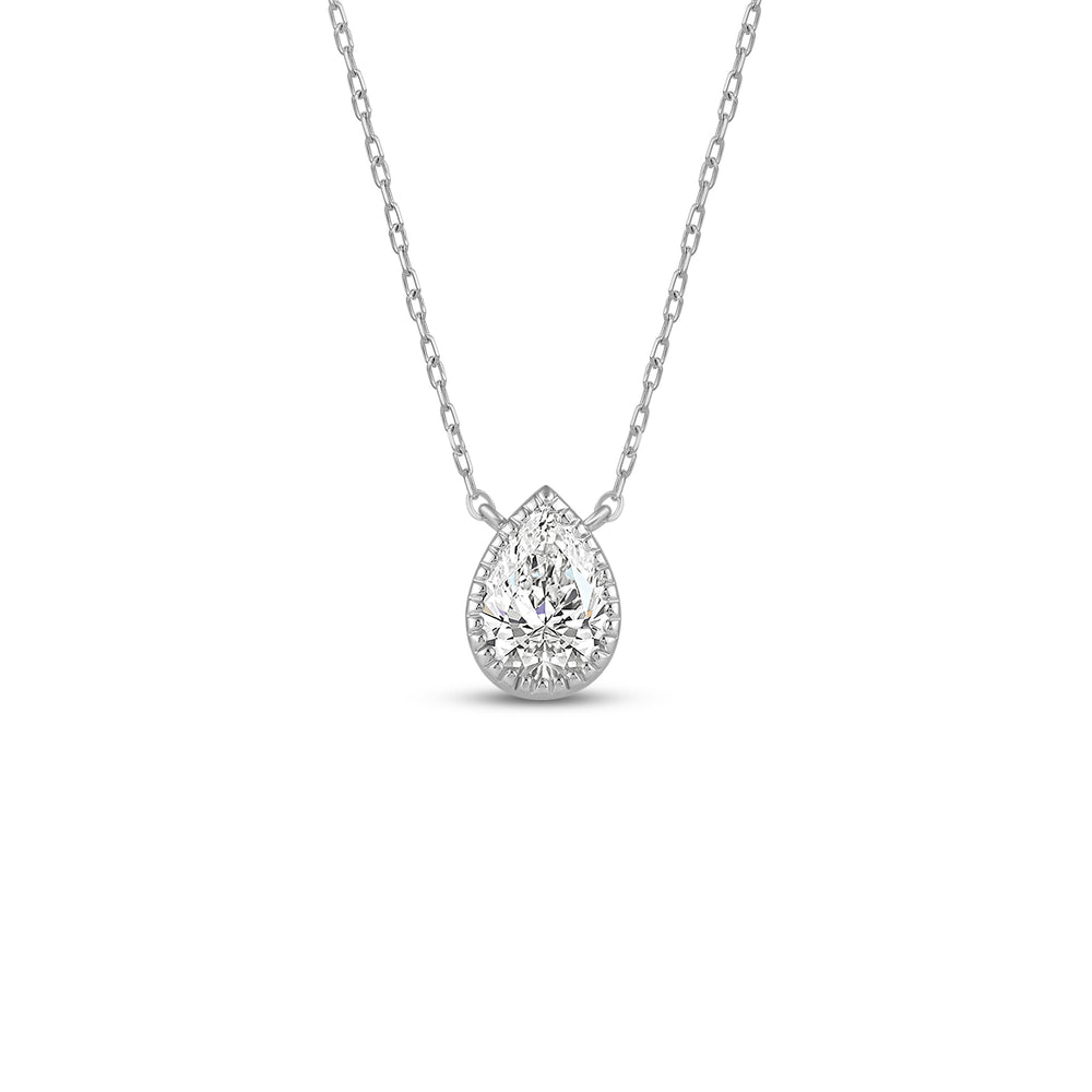 Milgrain Bezel Set Lab Created Diamond Pear Drop Solitaire Necklace with 14KT White Gold / Lab / 1 Cut Diamond in 14KT White Gold / Lab / 1 view 1

