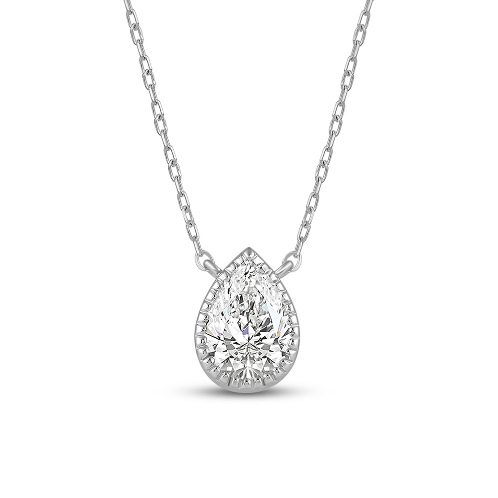 Milgrain Bezel Set Lab Created Diamond Pear Drop Solitaire Necklace with 14KT White Gold / Lab / 1 Cut Diamond in 14KT White Gold / Lab / 1 view 4
