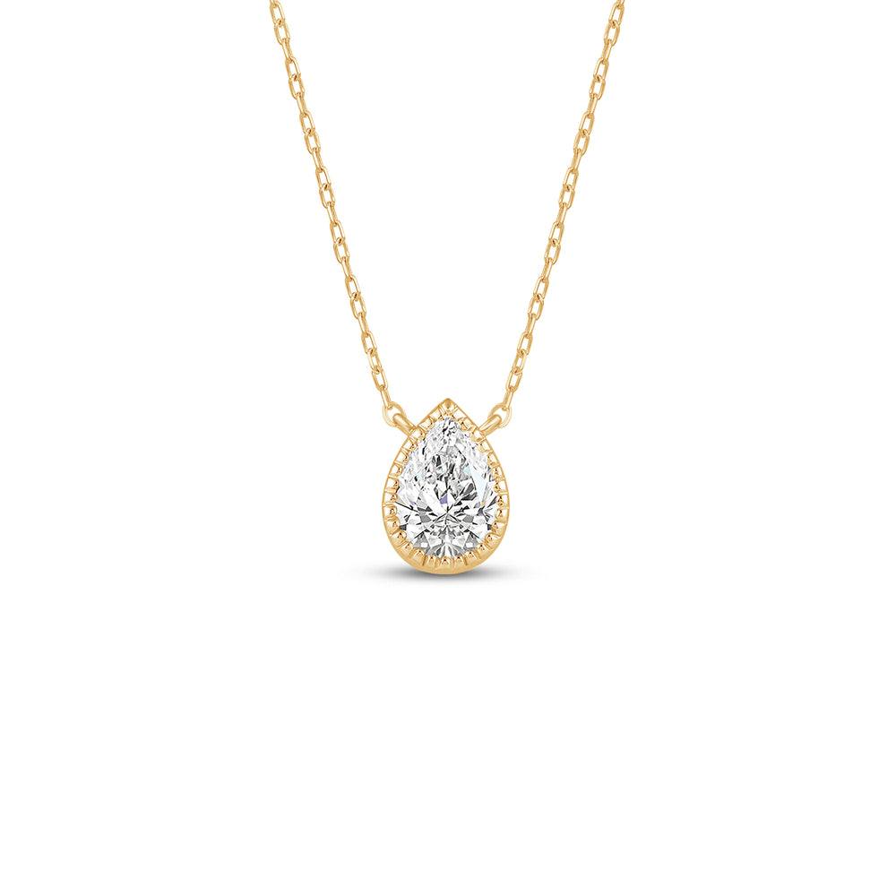 Milgrain Bezel Set Lab Created Diamond Pear Drop Solitaire Necklace with 14KT Yellow Gold / Lab / 1 Cut Diamond in 14KT Yellow Gold / Lab / 1 view 1
