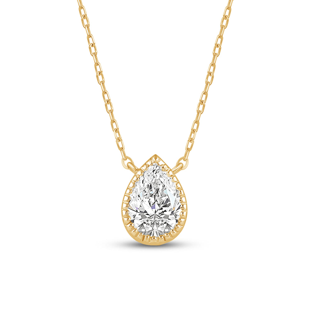 Milgrain Bezel Set Lab Created Diamond Pear Drop Solitaire Necklace with 14KT Yellow Gold / Lab / 1 Cut Diamond in 14KT Yellow Gold / Lab / 1 view 4
