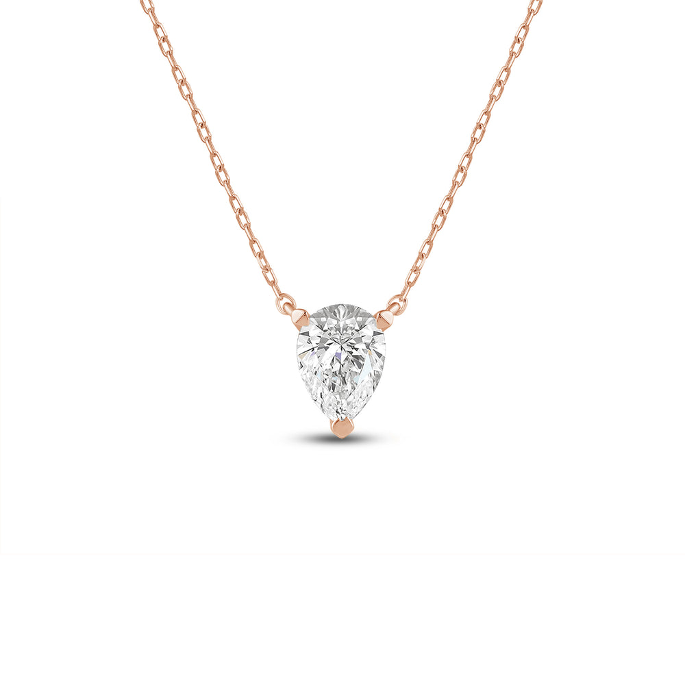 3 Prong Point Down Lab Created Diamond Pear Drop Solitaire Necklace with 14KT Rose Gold / Lab / 1 Cut Diamond in 14KT Rose Gold / Lab / 1 view 1
