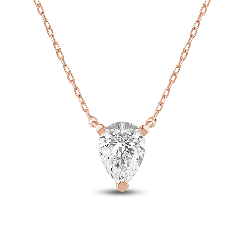 3 Prong Point Down Lab Created Diamond Pear Drop Solitaire Necklace with 14KT Rose Gold / Lab / 1 Cut Diamond in 14KT Rose Gold / Lab / 1 view 4
