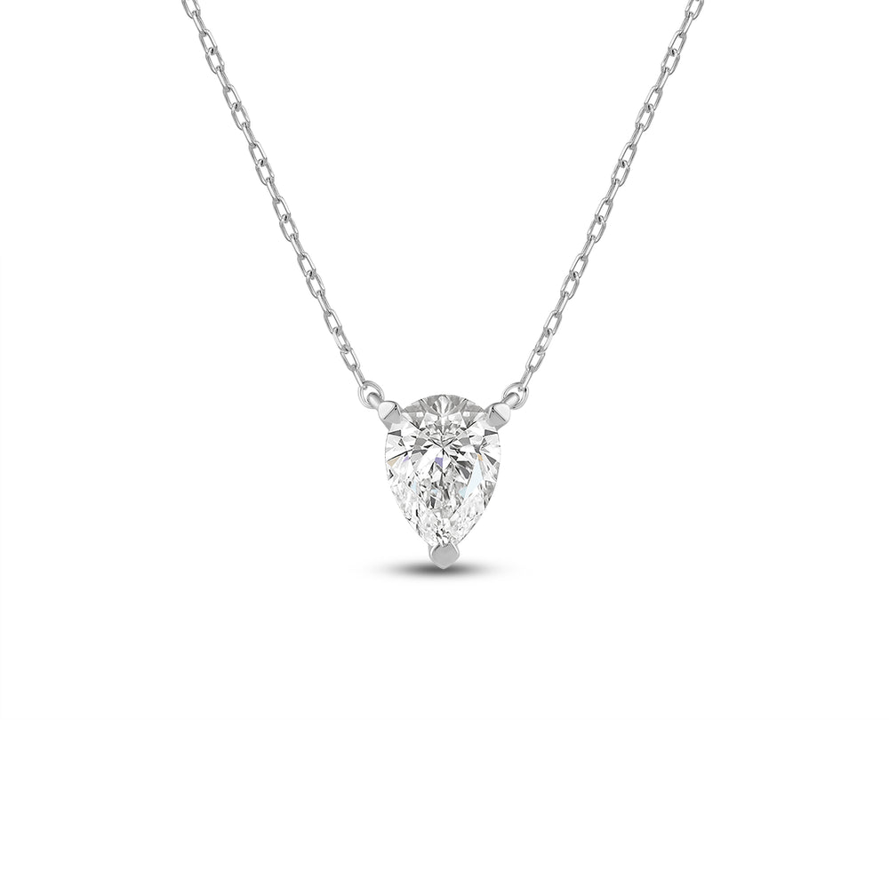 3 Prong Point Down Lab Created Diamond Pear Drop Solitaire Necklace with 14KT White Gold / Lab / 1 Cut Diamond in 14KT White Gold / Lab / 1 view 1
