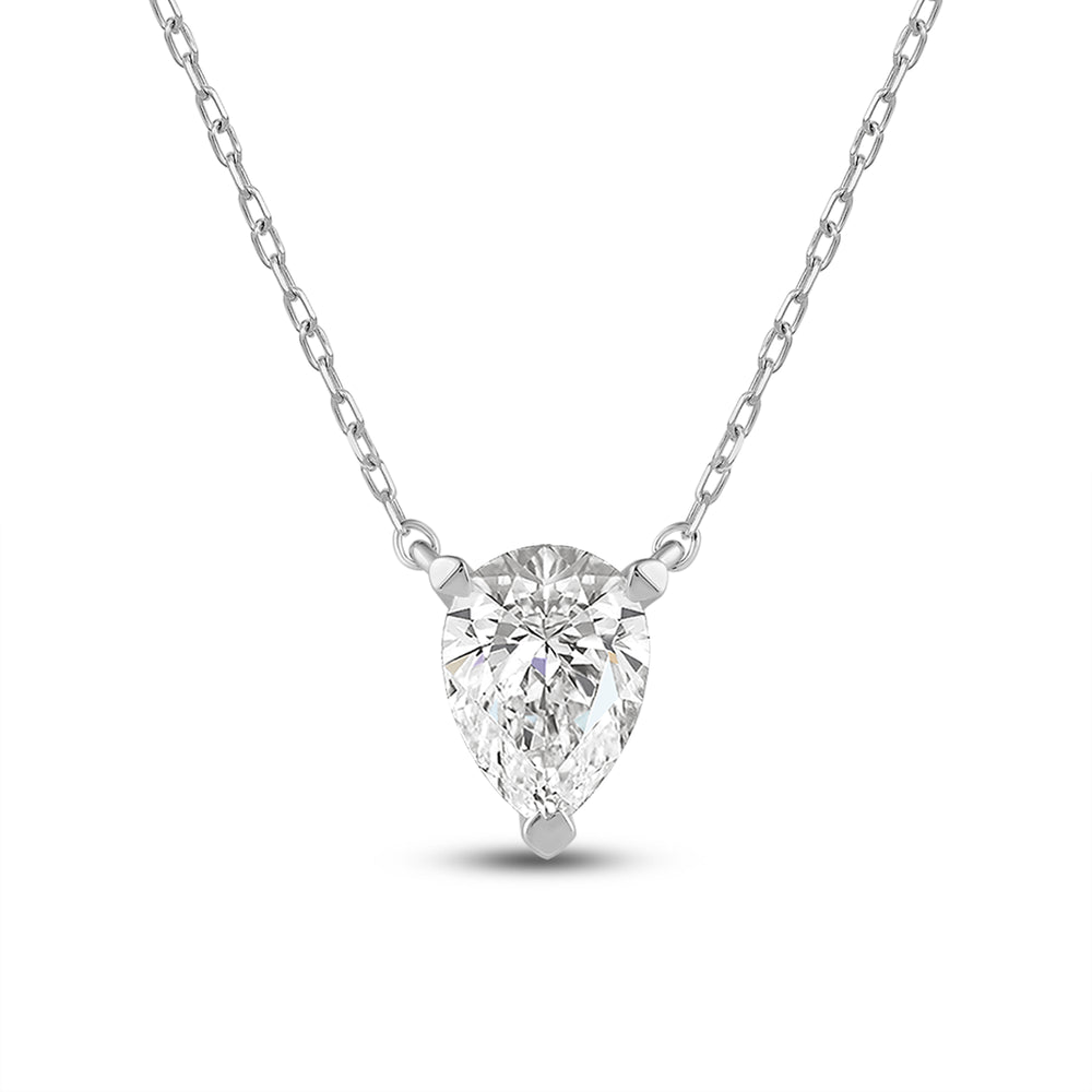 3 Prong Point Down Lab Created Diamond Pear Drop Solitaire Necklace with 14KT White Gold / Lab / 1 Cut Diamond in 14KT White Gold / Lab / 1 view 4
