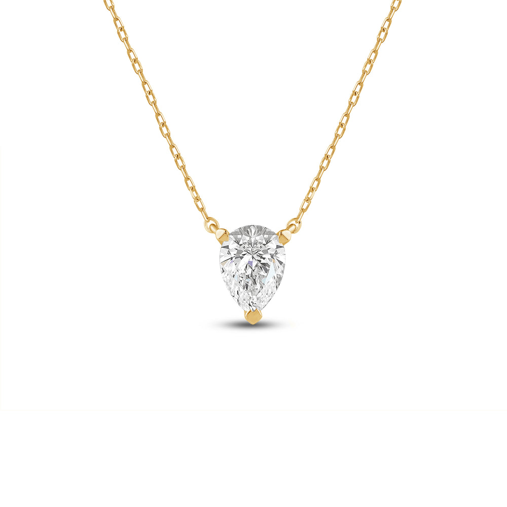 3 Prong Point Down Lab Created Diamond Pear Drop Solitaire Necklace with 14KT Yellow Gold / Lab / 1 Cut Diamond in 14KT Yellow Gold / Lab / 1 view 1
