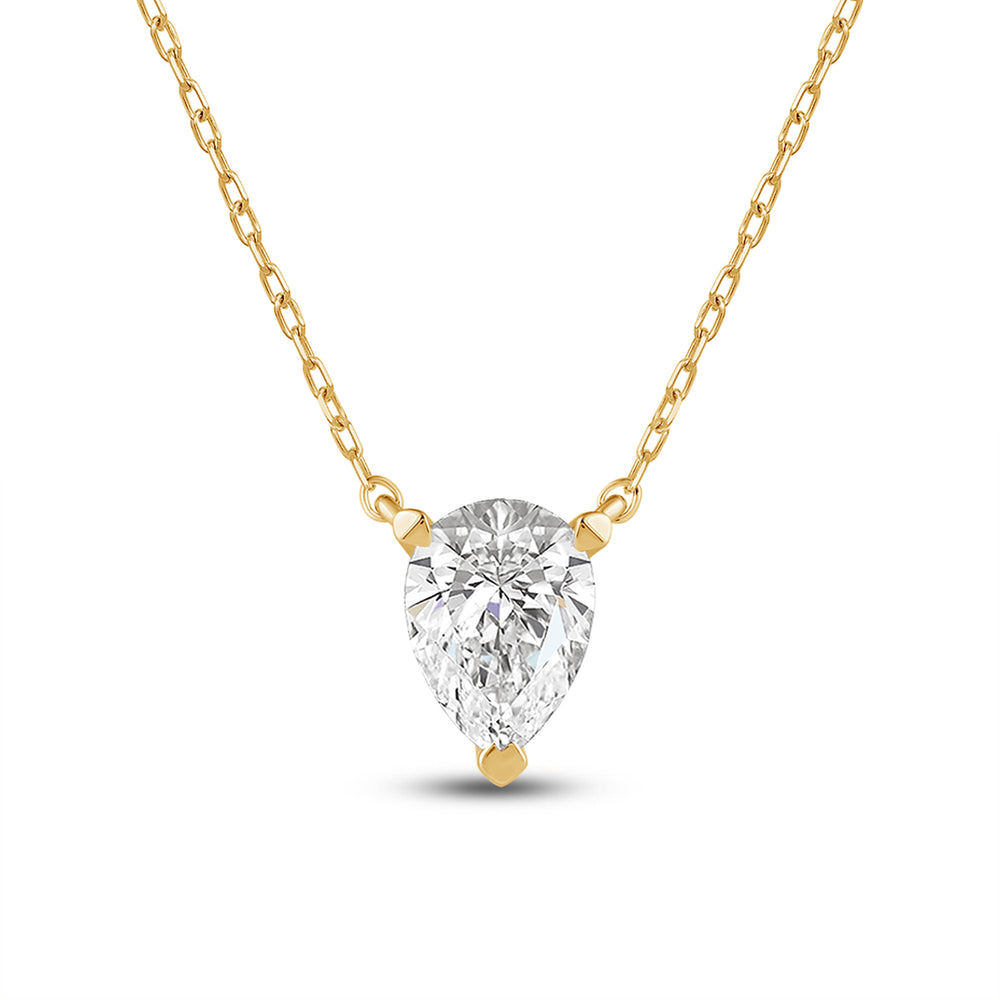 3 Prong Point Down Lab Created Diamond Pear Drop Solitaire Necklace with 14KT Yellow Gold / Lab / 1 Cut Diamond in 14KT Yellow Gold / Lab / 1 view 4
