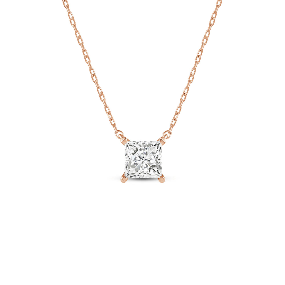 4 Prong Basket Princess Lab Created Diamond Solitaire Necklace with 14KT Rose Gold / Lab / 1 Cut Diamond in 14KT Rose Gold / Lab / 1 view 1
