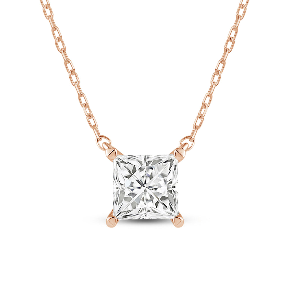 4 Prong Basket Princess Lab Created Diamond Solitaire Necklace with 14KT Rose Gold / Lab / 1 Cut Diamond in 14KT Rose Gold / Lab / 1 view 4
