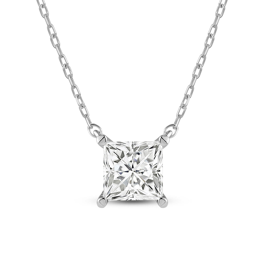 4 Prong Basket Princess Lab Created Diamond Solitaire Necklace with 14KT White Gold / Lab / 1 Cut Diamond in 14KT White Gold / Lab / 1 view 4
