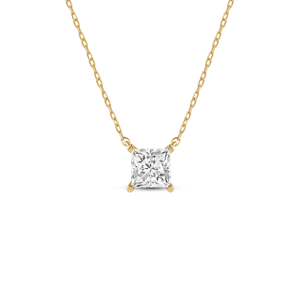 4 Prong Basket Princess Lab Created Diamond Solitaire Necklace with 14KT Yellow Gold / Lab / 1 Cut Diamond in 14KT Yellow Gold / Lab / 1 view 1
