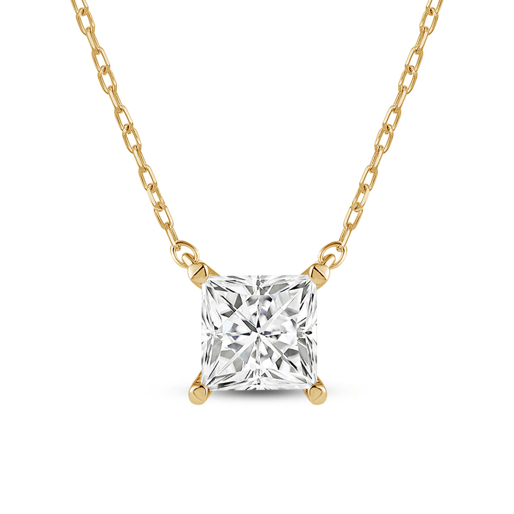 4 Prong Basket Princess Lab Created Diamond Solitaire Necklace with 14KT Yellow Gold / Lab / 1 Cut Diamond in 14KT Yellow Gold / Lab / 1 view 4
