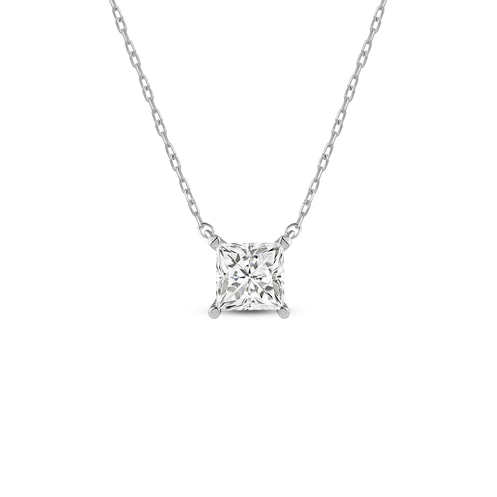 4 Prong Basket Princess Lab Created Diamond Solitaire Necklace with 14KT White Gold / Lab / 1 1/2 Cut Diamond in 14KT White Gold / Lab / 1 1/2 view 1
