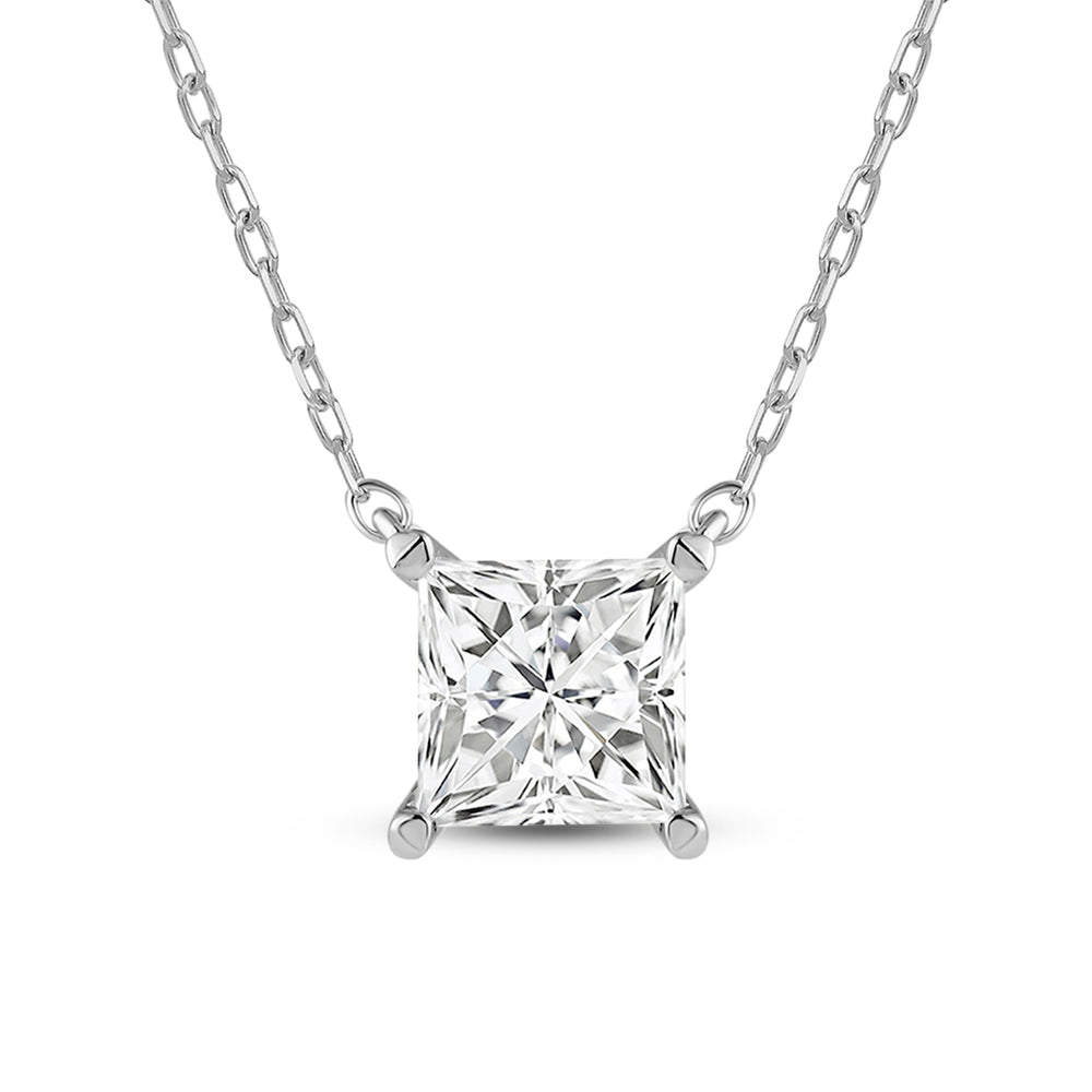 4 Prong Basket Princess Lab Created Diamond Solitaire Necklace with 14KT White Gold / Lab / 2 Cut Diamond in 14KT White Gold / Lab / 2 view 3
