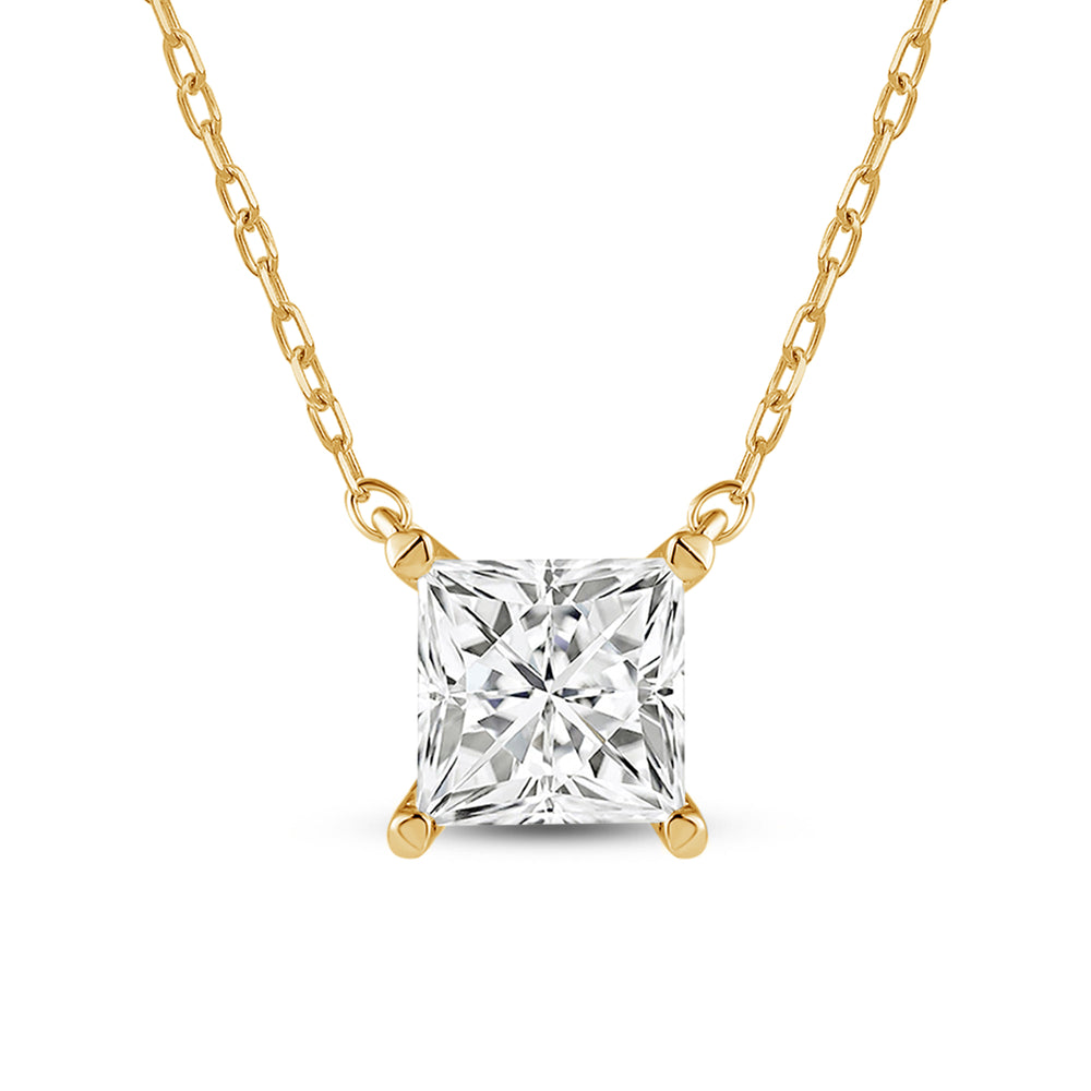 4 Prong Basket Princess Lab Created Diamond Solitaire Necklace with 14KT Yellow Gold / Lab / 2 Cut Diamond in 14KT Yellow Gold / Lab / 2 view 3
