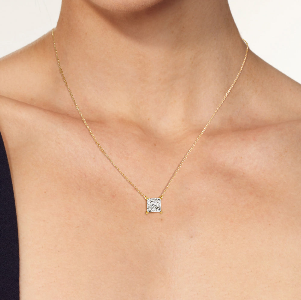 4 Prong Basket Princess Lab Created Diamond Solitaire Necklace with 14KT Yellow Gold / Lab / 2 Cut Diamond in 14KT Yellow Gold / Lab / 2 view 2
