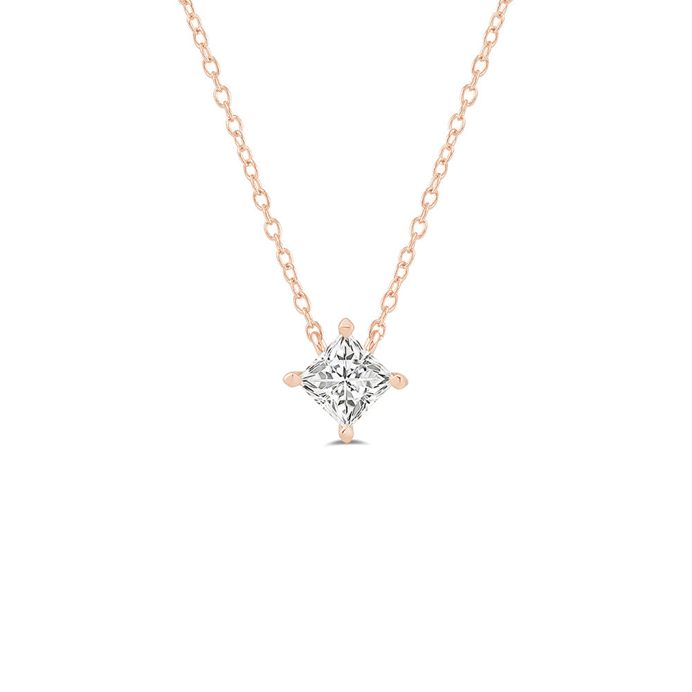 4 Prong Kite Set Lab Created Diamond Princess Solitaire Necklace with 14KT Rose Gold / Lab / 1 Cut Diamond in 14KT Rose Gold / Lab / 1 view 1
