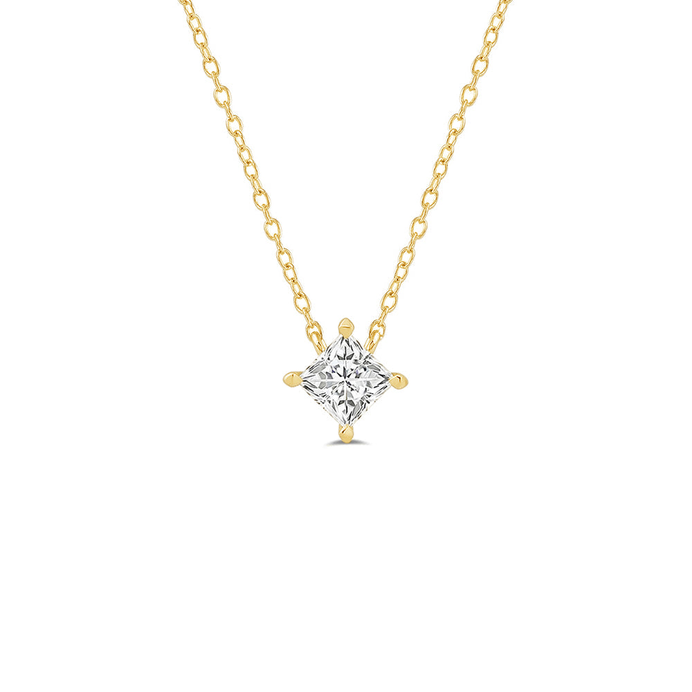 4 Prong Kite Set Lab Created Diamond Princess Solitaire Necklace with 14KT Yellow Gold / Lab / 1 Cut Diamond in 14KT Yellow Gold / Lab / 1 view 1
