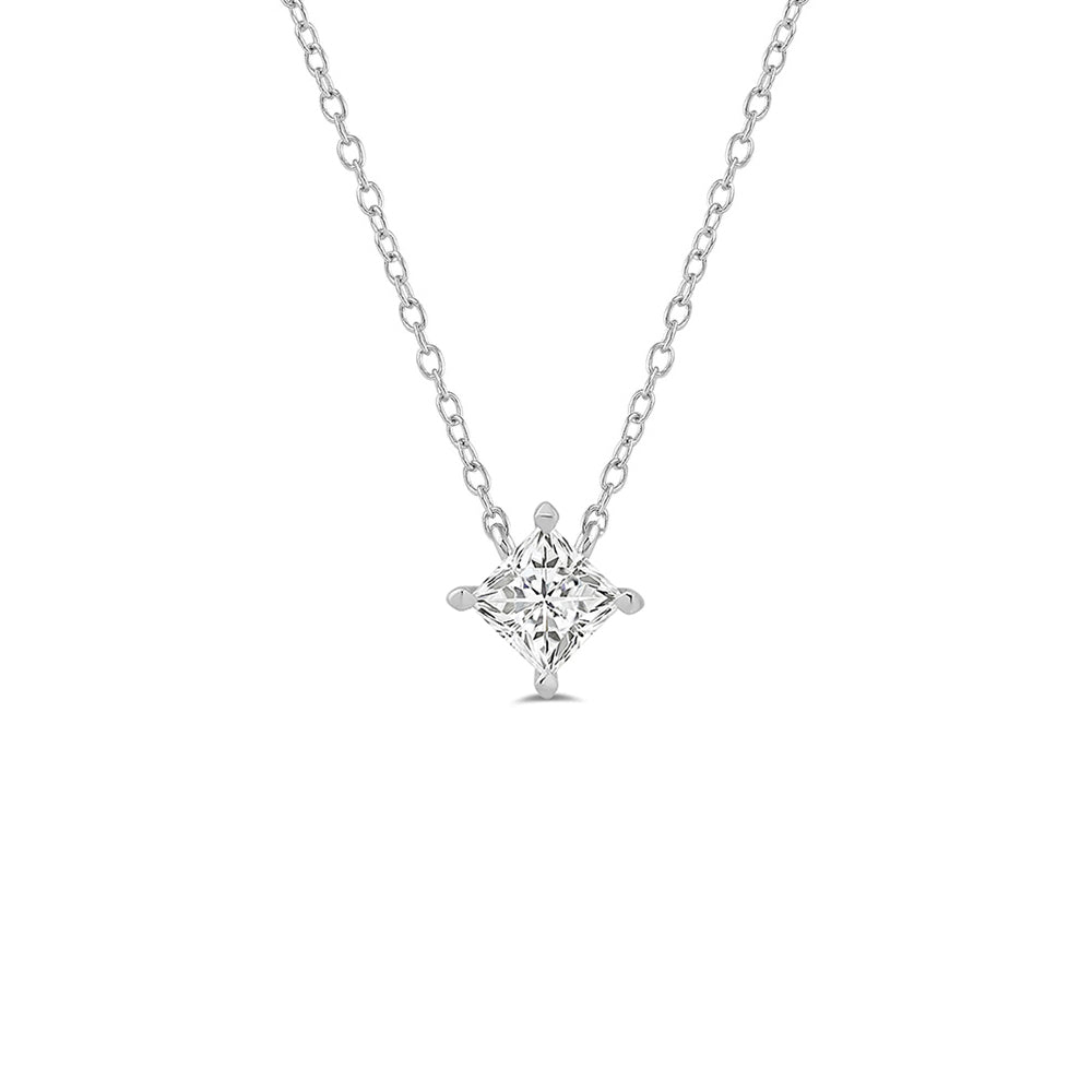 4 Prong Kite Set Lab Created Diamond Princess Solitaire Necklace with 14KT White Gold / Lab / 1 Cut Diamond in 14KT White Gold / Lab / 1 view 1
