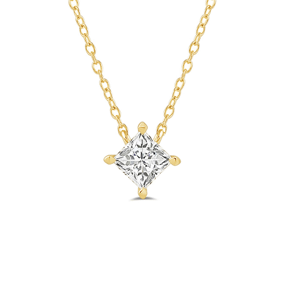 4 Prong Kite Set Lab Created Diamond Princess Solitaire Necklace with 14KT Yellow Gold / Lab / 1 Cut Diamond in 14KT Yellow Gold / Lab / 1 view 4
