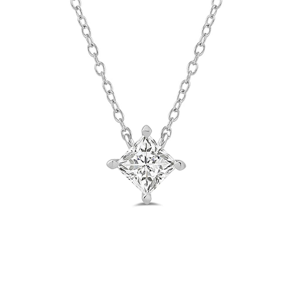 4 Prong Kite Set Lab Created Diamond Princess Solitaire Necklace with 14KT White Gold / Lab / 1 Cut Diamond in 14KT White Gold / Lab / 1 view 4
