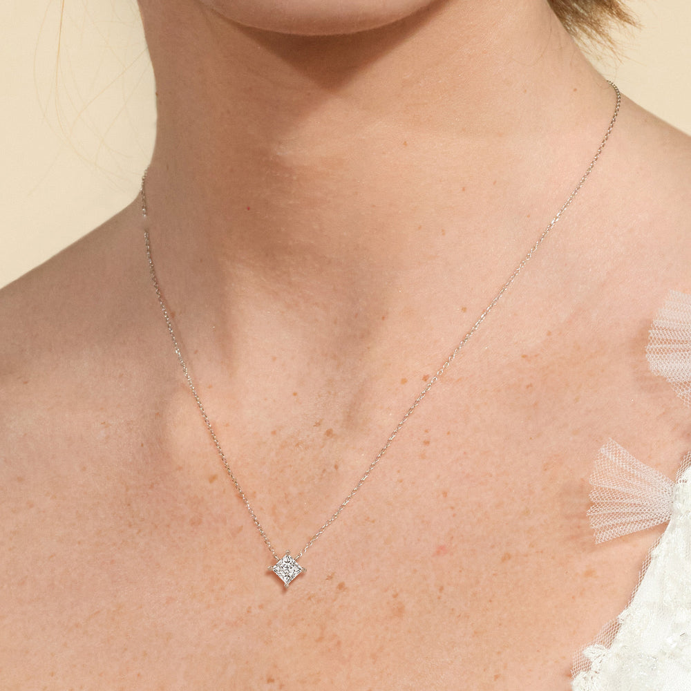 4 Prong Kite Set Lab Created Diamond Princess Solitaire Necklace with 14KT Yellow Gold / Lab / 1 Cut Diamond in 14KT Yellow Gold / Lab / 1 view 2
